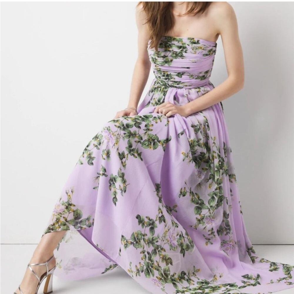 White House Black Market Strapless Floral Dress in Lavender